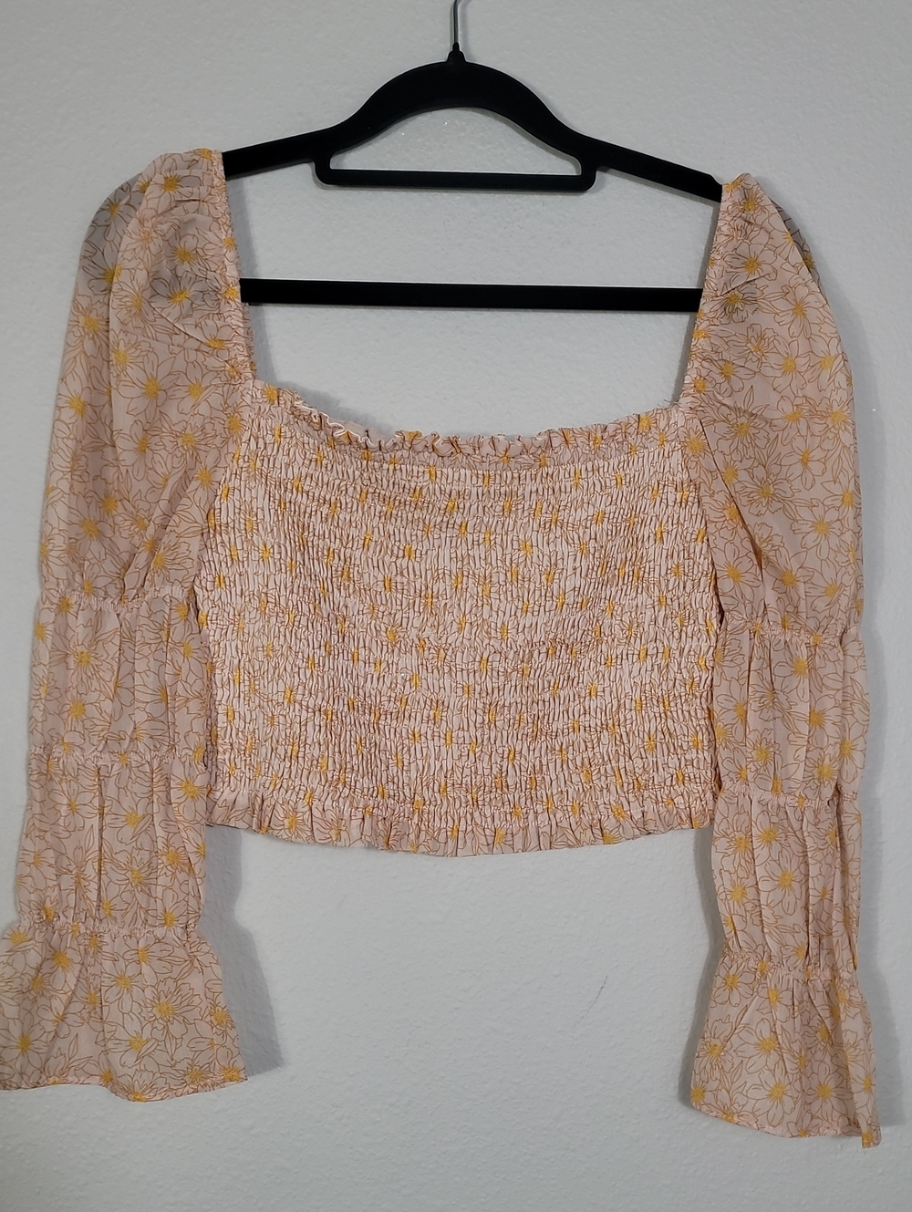 Storia Smocked Floral Puff Sleeve Crop Top Size Small Coquette Cottagecore